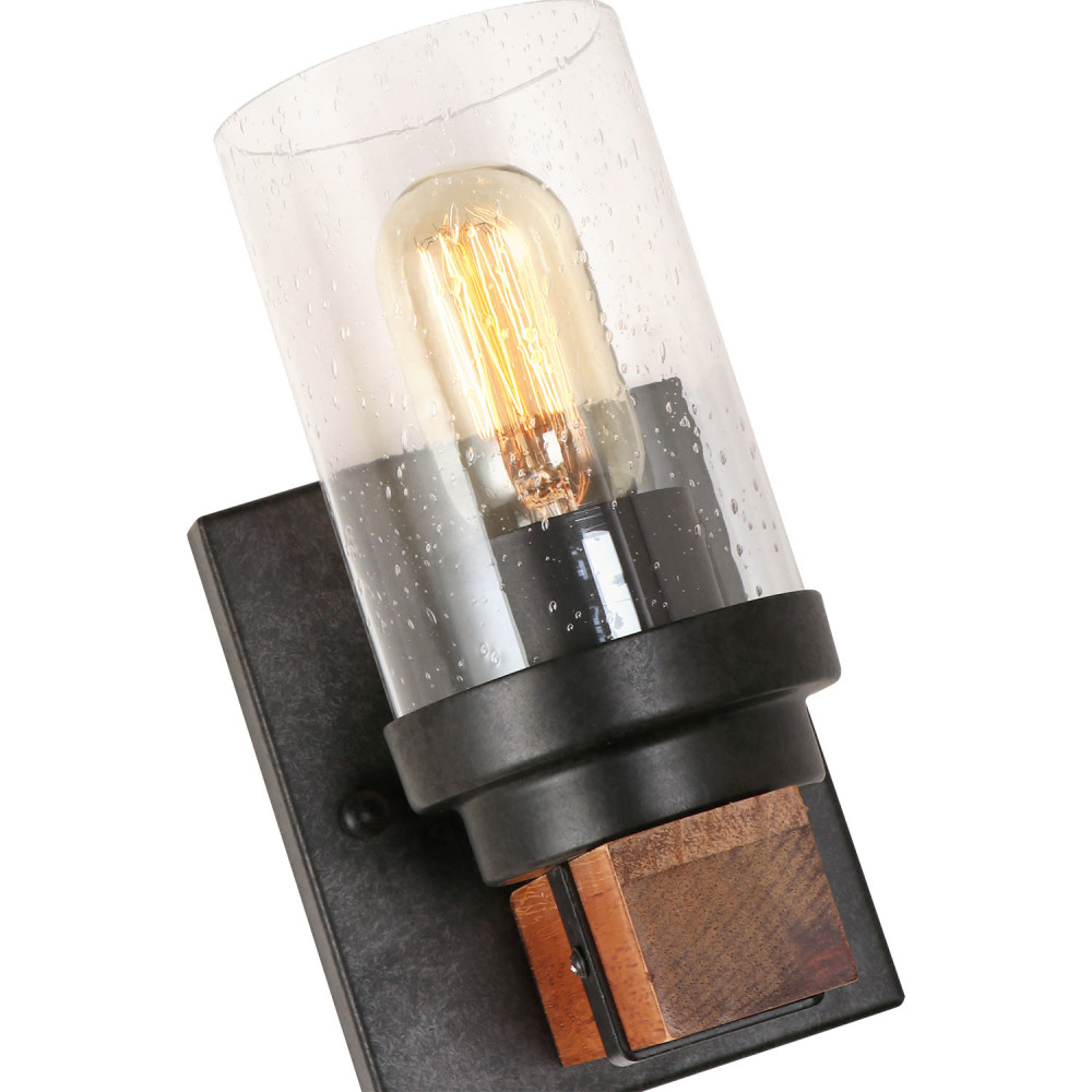 Anmytek Vanity Lights, Bathroom Fixtures in Rustic Wood Farmhouse Wall Sconces with Bubble Glass Shade for Bedroom,Kitchen,Living Room,Hallway