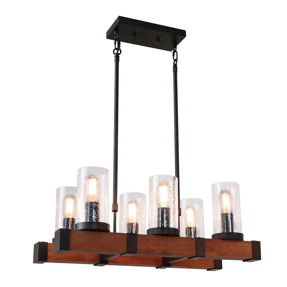 Anmytek Farmhouse Chandeliers for Dining Room, 6 Lights Chandeliers with Glass Shades Vintage Pendant Lighting Fixture