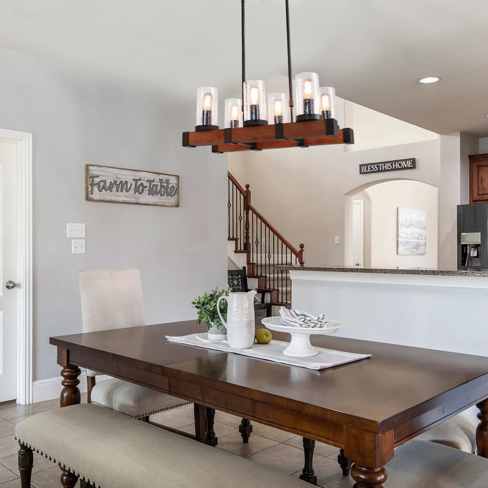 Anmytek Farmhouse Chandeliers for Dining Room, 6 Lights Chandeliers with Glass Shades Vintage Pendant Lighting Fixture