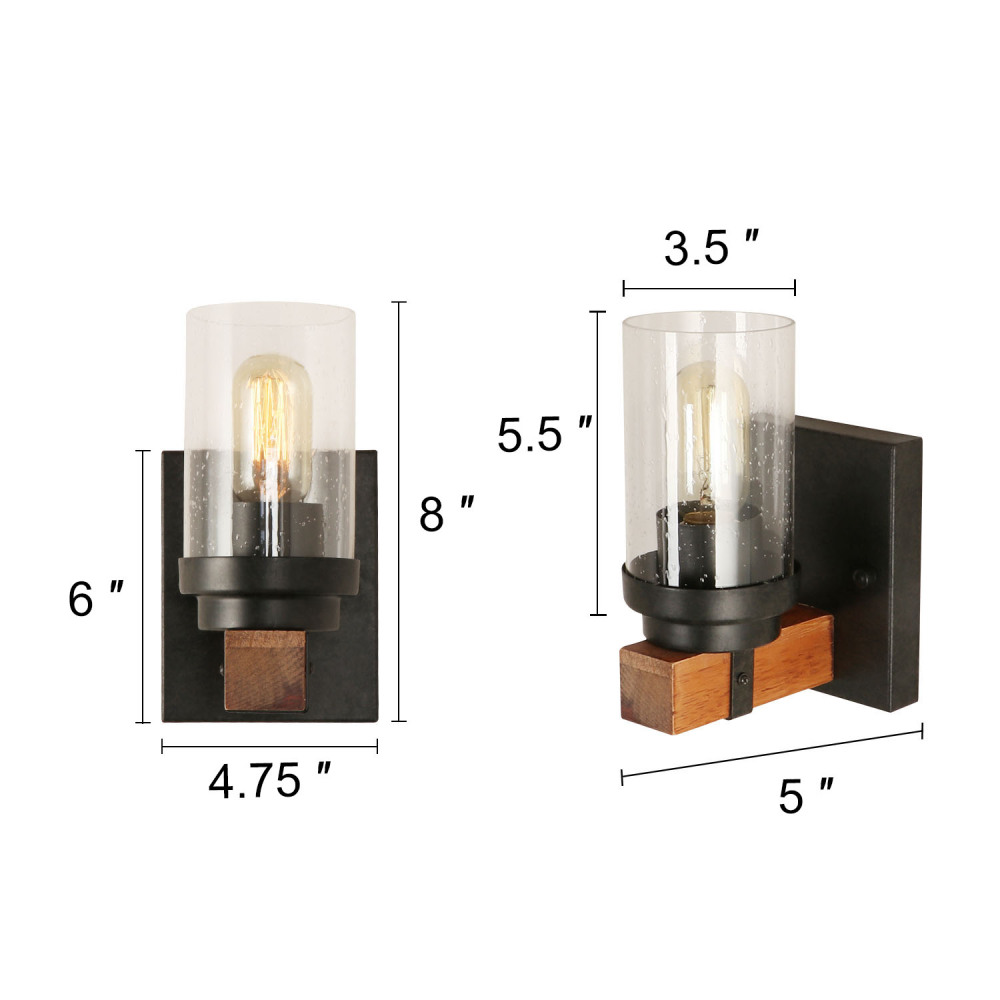 Anmytek Vanity Lights, Bathroom Fixtures in Rustic Wood Farmhouse Wall Sconces with Bubble Glass Shade for Bedroom,Kitchen,Living Room,Hallway