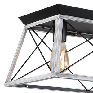 Anmytek Farmhouse Linear Chandelier 5 Lights, Industrial Dining Room Metal Rectangular Pendant Lamp Rustic Hanging Lighting Fixture Black White