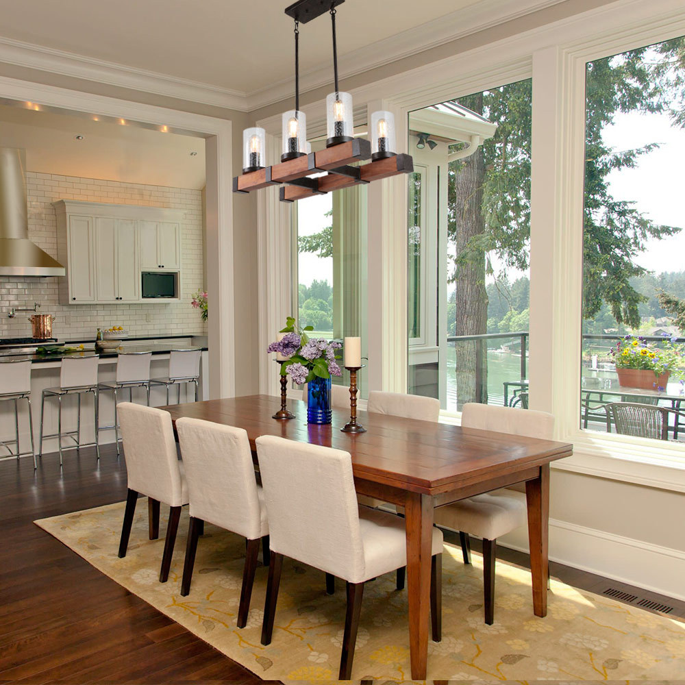 Anmytek Farmhouse Chandeliers for Dining Room, 6 Lights Chandeliers with Glass Shades Vintage Pendant Lighting Fixture
