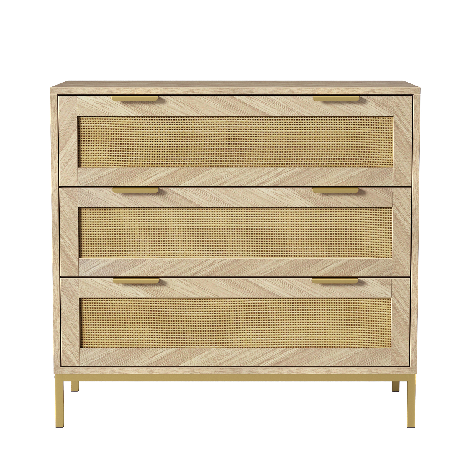 Anmytek 3 Drawer Dresser for Bedroom with Natural Rattan,Closet Dressers Chest of Drawers for Bedroom,Farmhouse Wood Large Nightstand with Storage Versatile Bedside Table for Bedroom