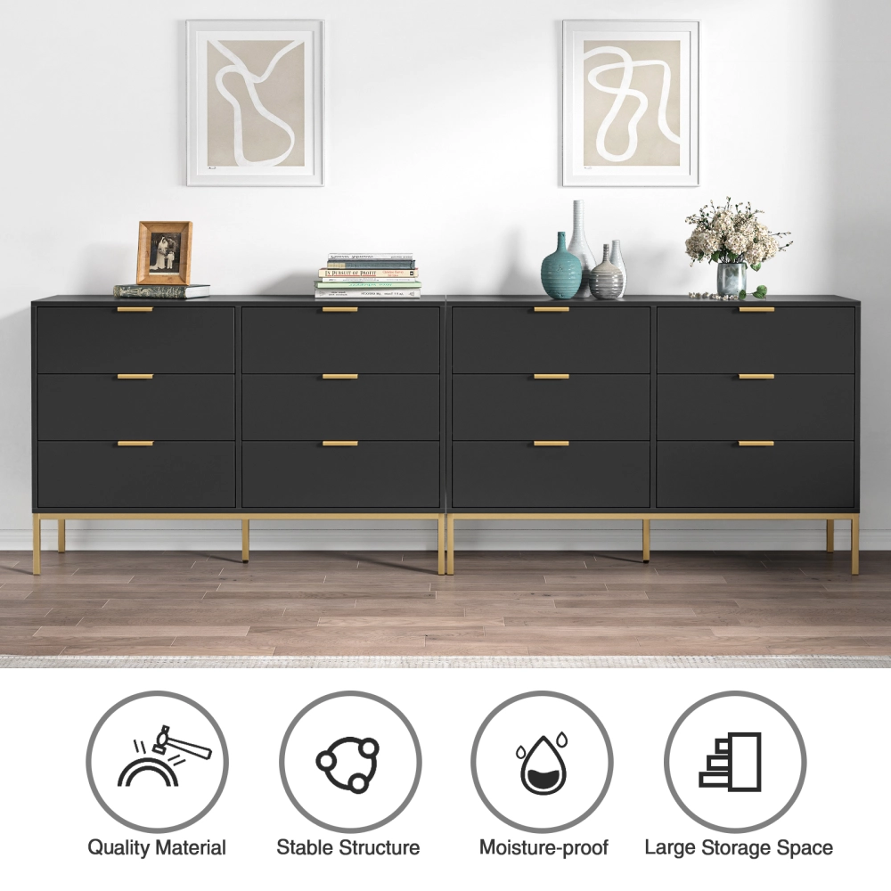 Anmytek Modern 6 Drawer Dresser, Black Dressers for Bedroom, Chest of  Drawers Closet Organizers and Wood