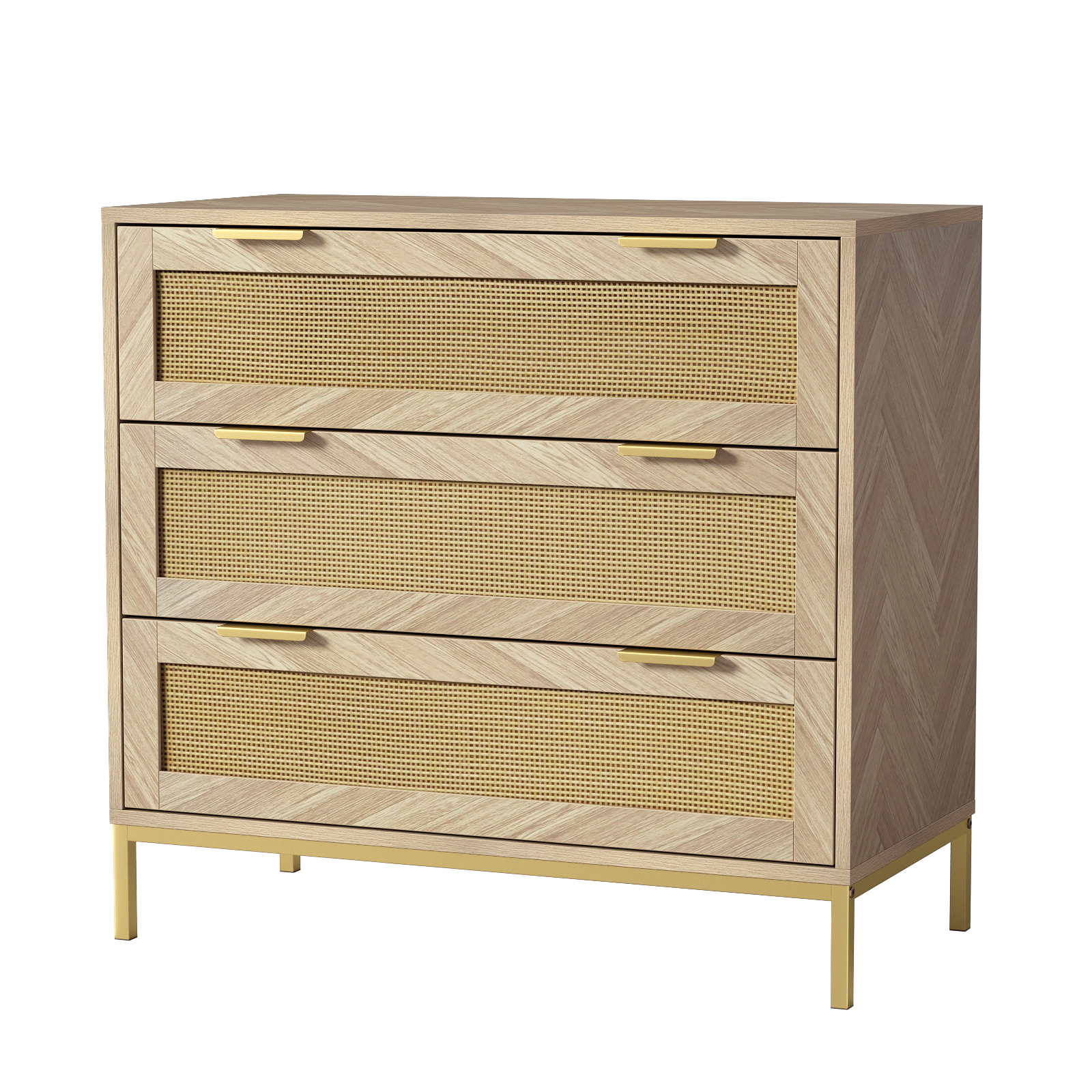 Anmytek 3 Drawer Dresser for Bedroom with Natural Rattan,Closet Dressers Chest of Drawers for Bedroom,Farmhouse Wood Large Nightstand with Storage Versatile Bedside Table for Bedroom