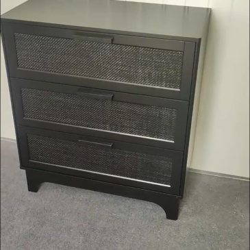 Anmytek 35" H Black Rattan Dresser, Farmhouse 3 Drawer Dresser with Natural Rattan Spacious Chest of Drawers for Living Room, Nursery, Hallway H0096