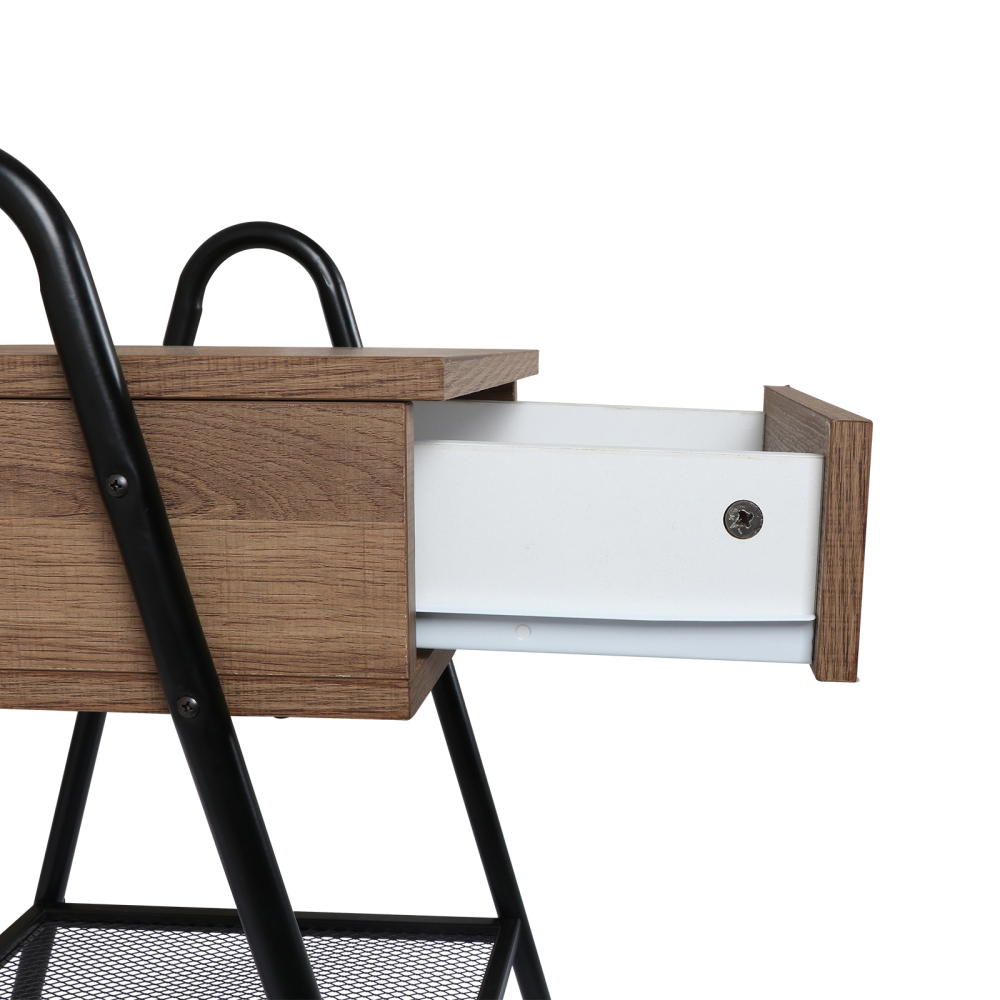 Anmytek Nightstand, Sofa End Table with Drawer and Mesh Shelf, Rustic Accent Bedside Table for Bedroom