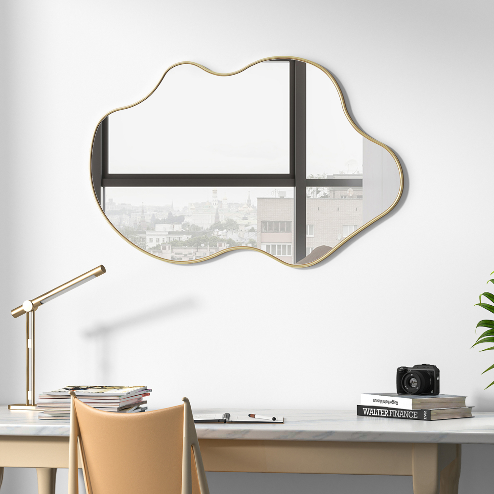Anmytek Irregular Wall Mirror, 35" L x 24" W Asymmetrical Mirrors Decorative, Gold Vanity Bathroom Mirror for Bedroom Entryway