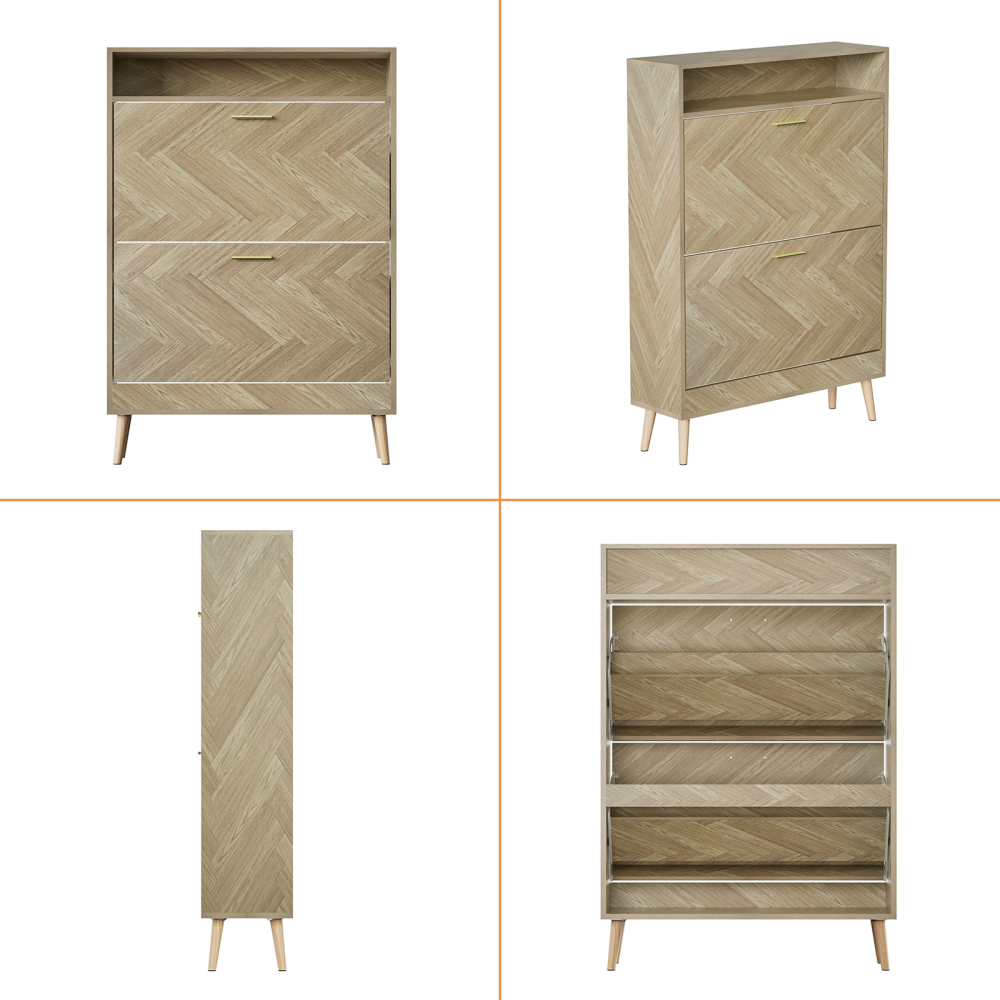 Anmytek Slim Shoe Storage Cabinet, Shoe Organizer for Entryway with 2 Flip Drawers, Wood Freestanding Shoe Cabinets,Narrow Farmhouse Shoes Rack