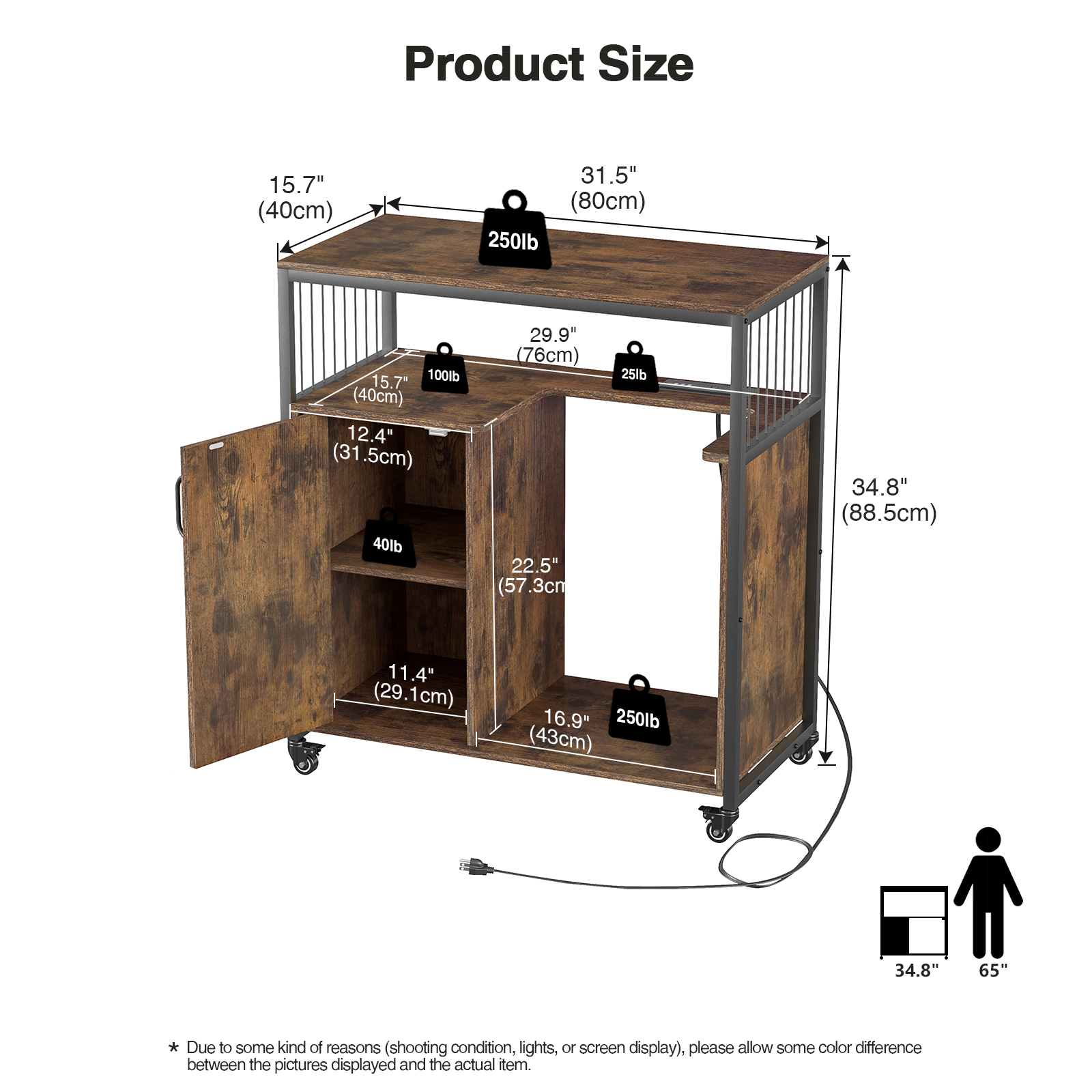 Anmytek Large Printer Stand with Storage, 4 Tier Printer Table with Adjustable Storage Shelf, Lateral File Cabinet with Socket and USB Charging Port with Paper Shredder Stand for Home, Office