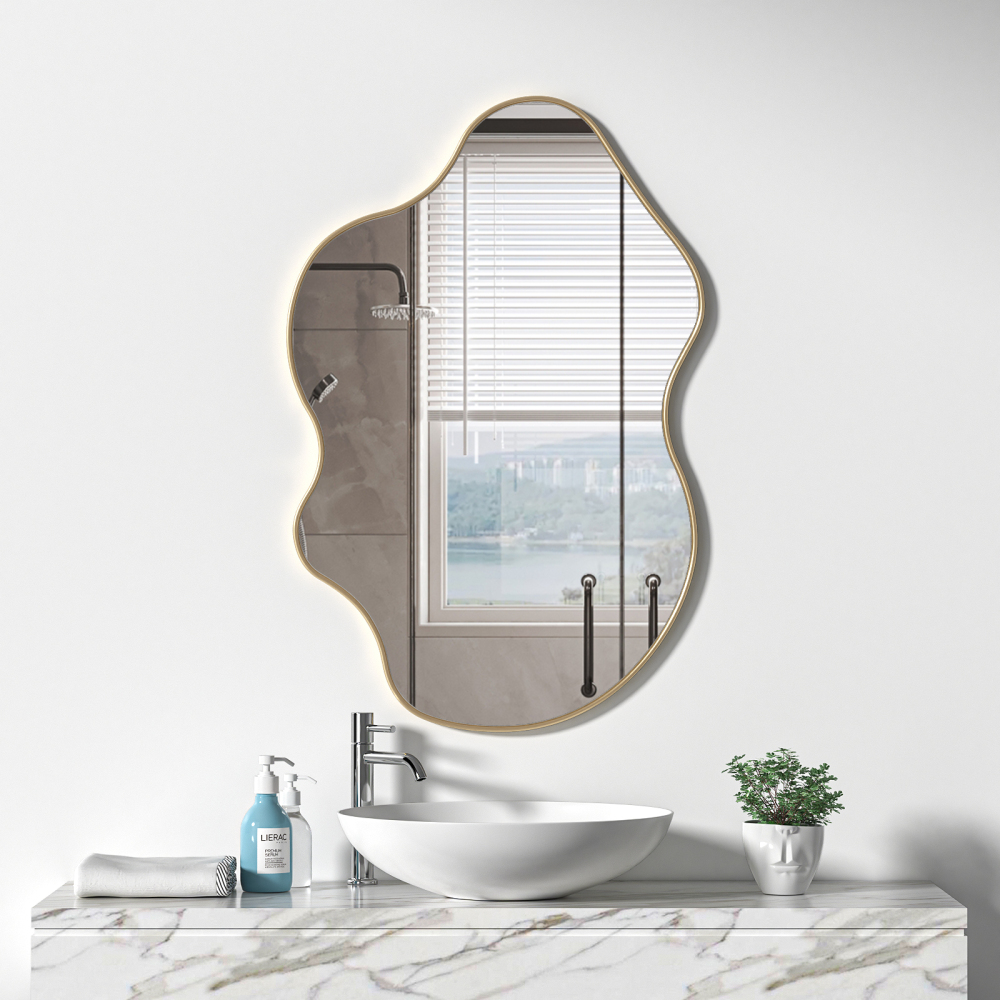 Anmytek Irregular Wall Mirror, 35" L x 24" W Asymmetrical Mirrors Decorative, Gold Vanity Bathroom Mirror for Bedroom Entryway