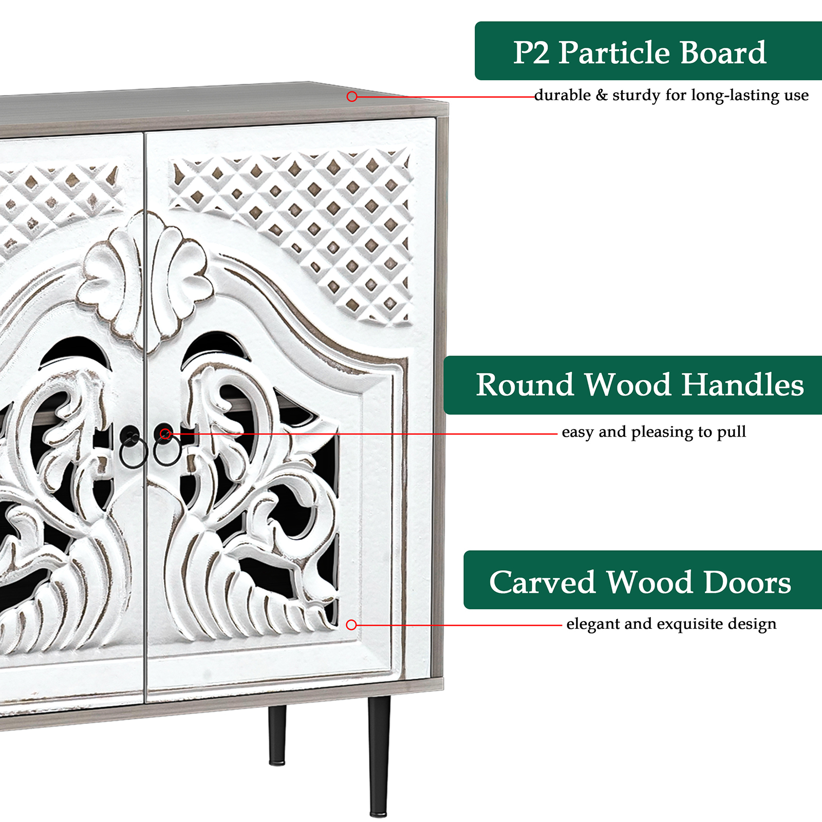 Anmytek Gray Sideboard Cabinet, Kitchen Buffet Cabinets with Door, Carve Accent Cabinet, Free Standing Console Table for Entryway