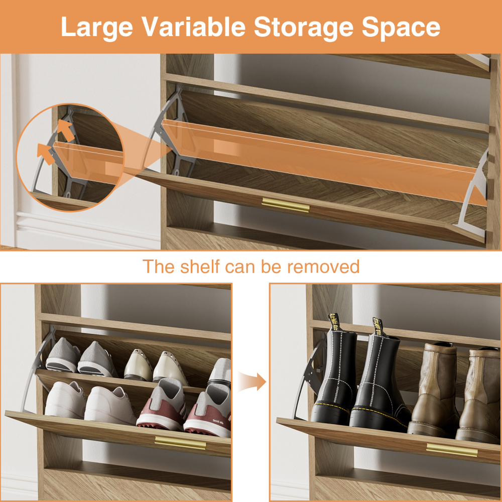 Anmytek Slim Shoe Storage Cabinet, Shoe Organizer for Entryway with 2 Flip Drawers, Wood Freestanding Shoe Cabinets,Narrow Farmhouse Shoes Rack
