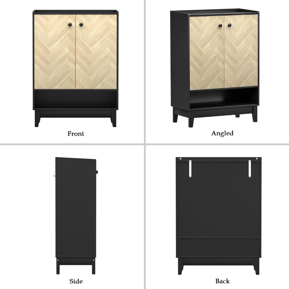Anmytek Shoe Cabinet with Doors, 5-Tier Shoe Storage Cabinet for Entryway, Black Shoe Cabinets with Adjustable Shelves for Living Room, Bedroom, Wooden