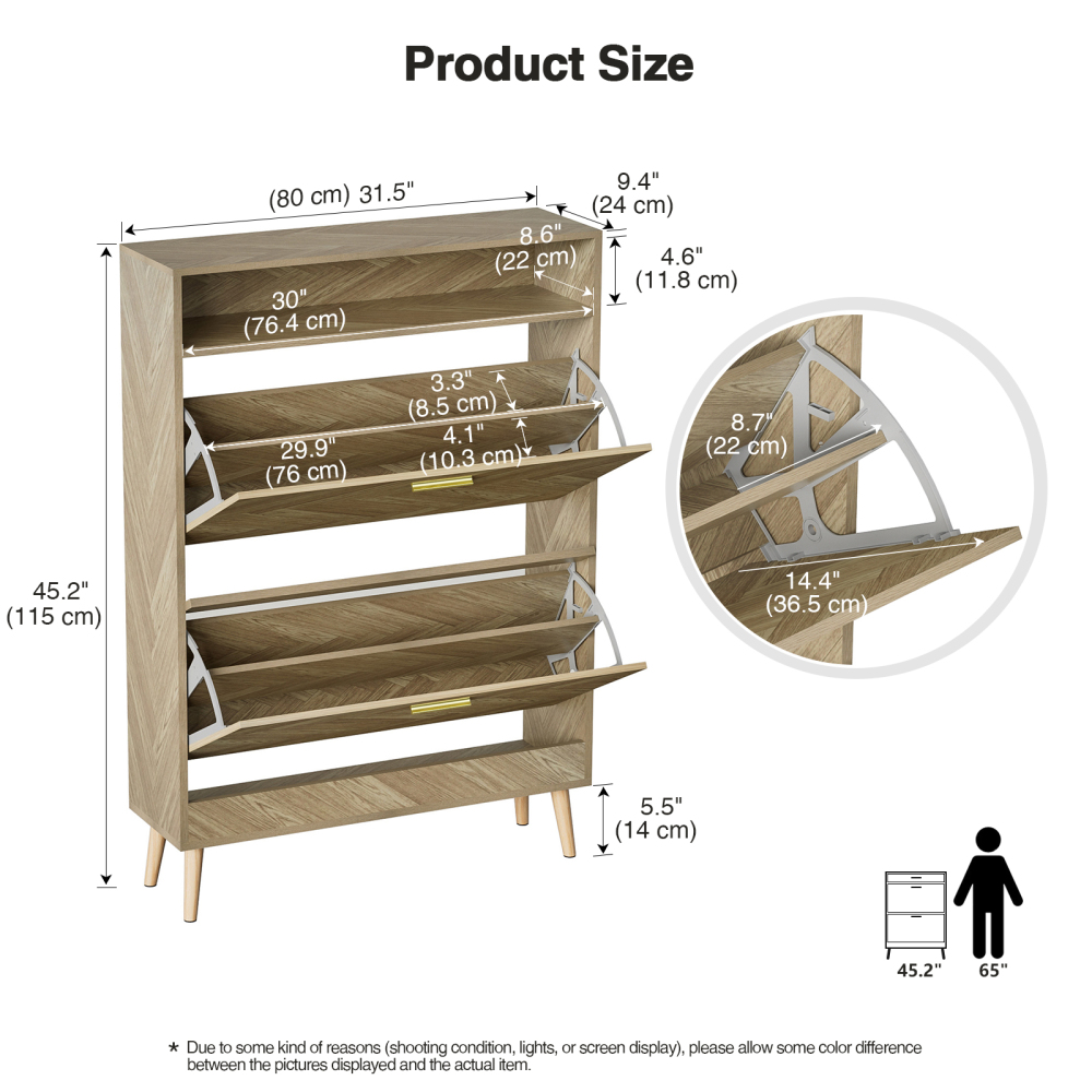 Anmytek Slim Shoe Storage Cabinet, Shoe Organizer for Entryway with 2 Flip Drawers, Wood Freestanding Shoe Cabinets,Narrow Farmhouse Shoes Rack