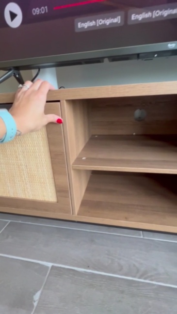 Anmytek Farmhouse Rattan TV Stand for 65 Inch TV, Modern Entertainment Center, Rustic TV Console Table