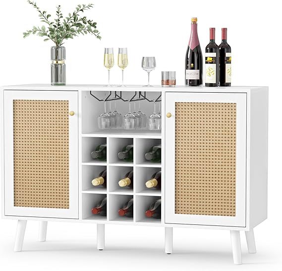 Anmytek  Farmhouse White Coffee & Wine Bar Cabinet