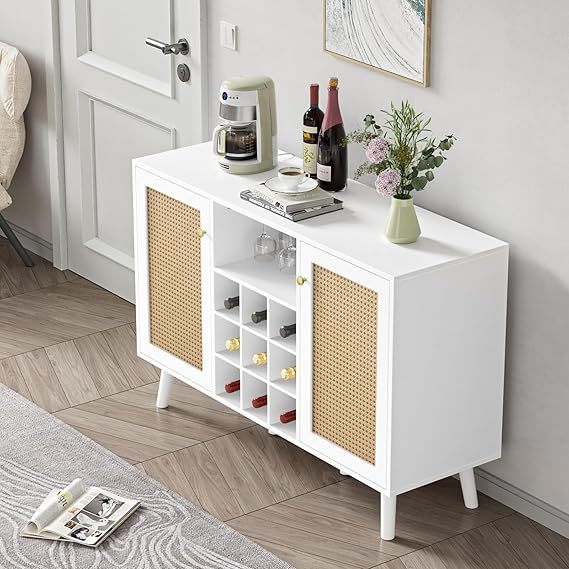 Anmytek  Farmhouse White Coffee & Wine Bar Cabinet