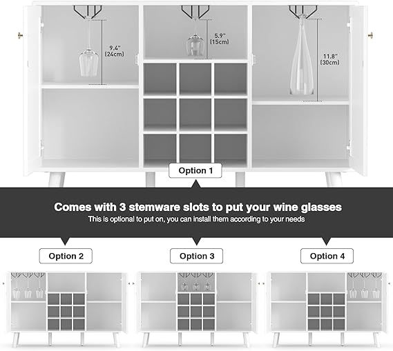 Anmytek  Farmhouse White Coffee & Wine Bar Cabinet