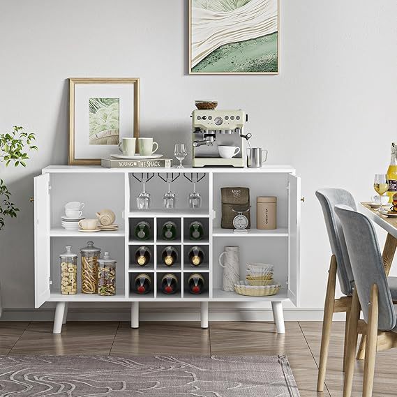 Anmytek  Farmhouse White Coffee & Wine Bar Cabinet