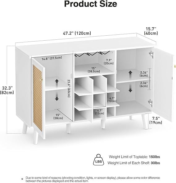 Anmytek  Farmhouse White Coffee & Wine Bar Cabinet