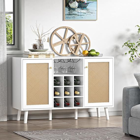 Anmytek  Farmhouse White Coffee & Wine Bar Cabinet