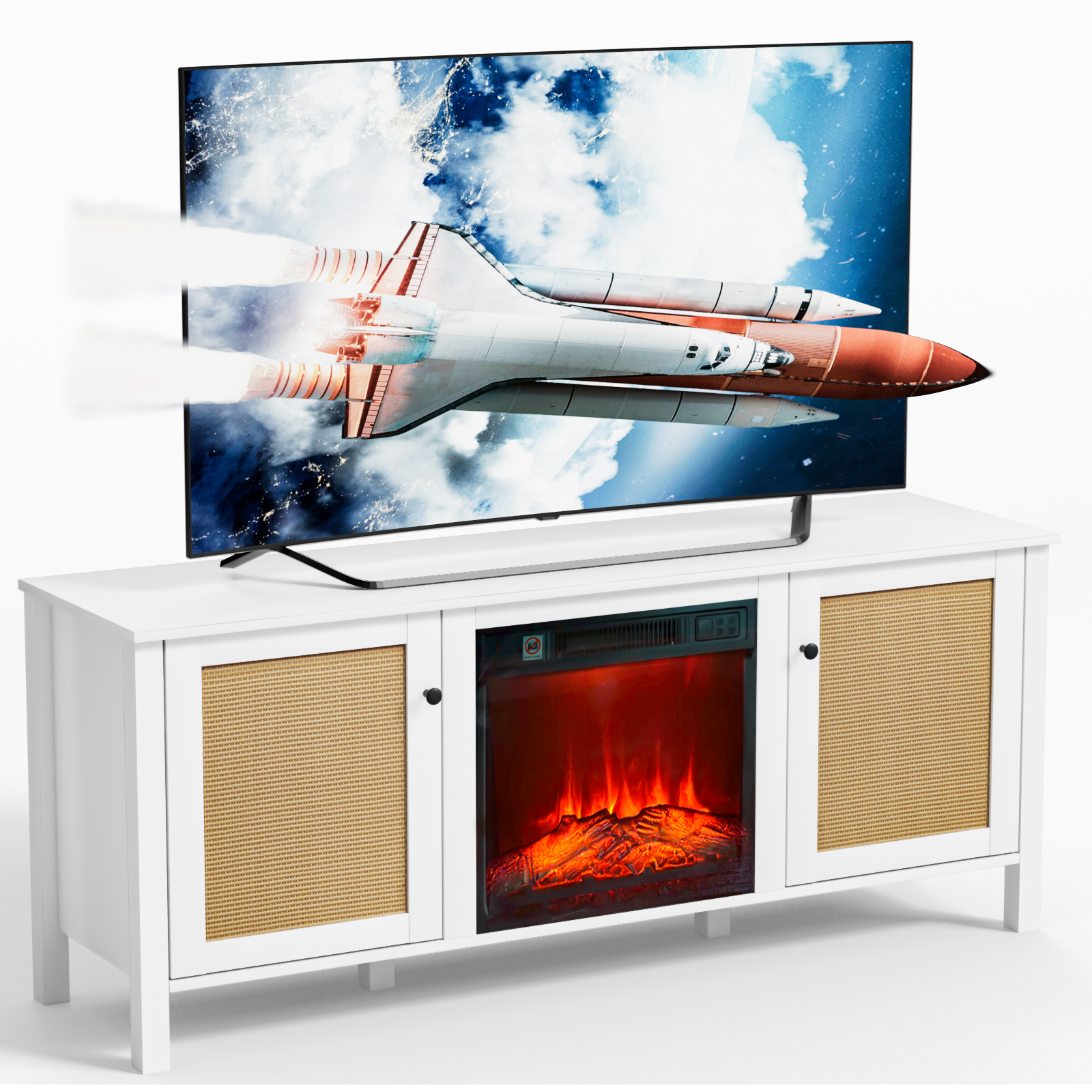 Anmytek Fireplace TV Stand with 18'' Electric Fireplace, 59'' Entertainment Center for TVs up to 65''