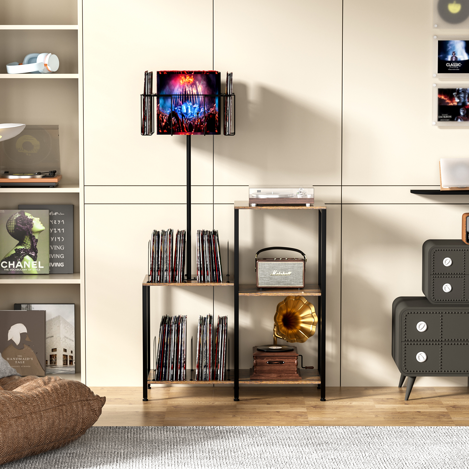 Anmytek Record Player Stand Player Table, 6-Tier Vinyl Record Storage Rotating