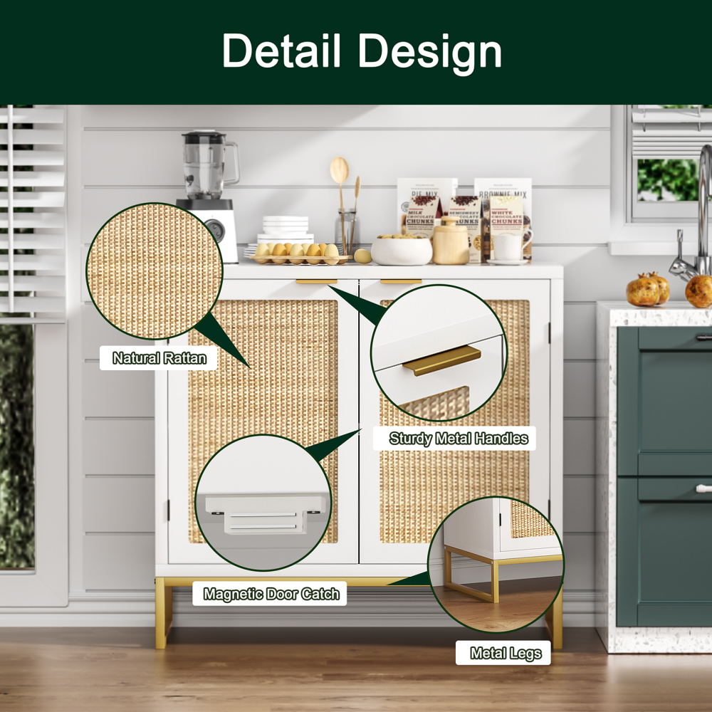 Anmytek Rattan Cabinet, Sideboard Buffet Storage Cabinet with 2 Doors