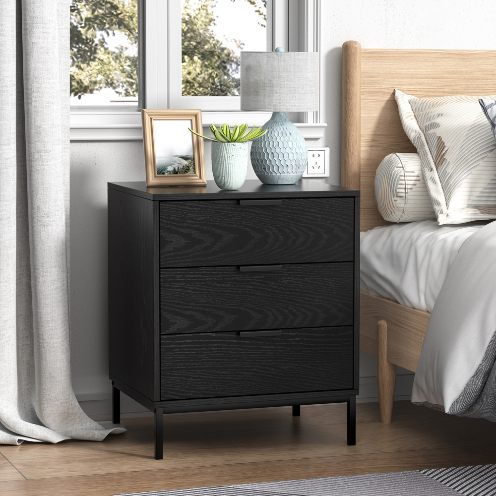 Anmytek Nightstand with 3 Drawers, Modern Wood Night Stand for Bedroom