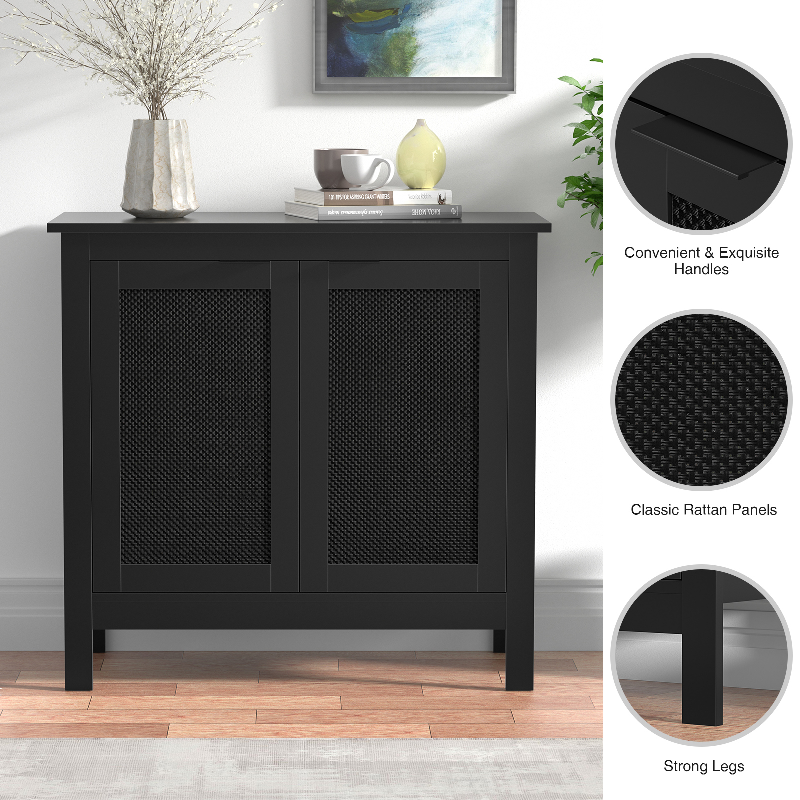 Anmytek Black Sideboard Buffet Cabinet, Farmhouse Kitchen Storage Cabinets