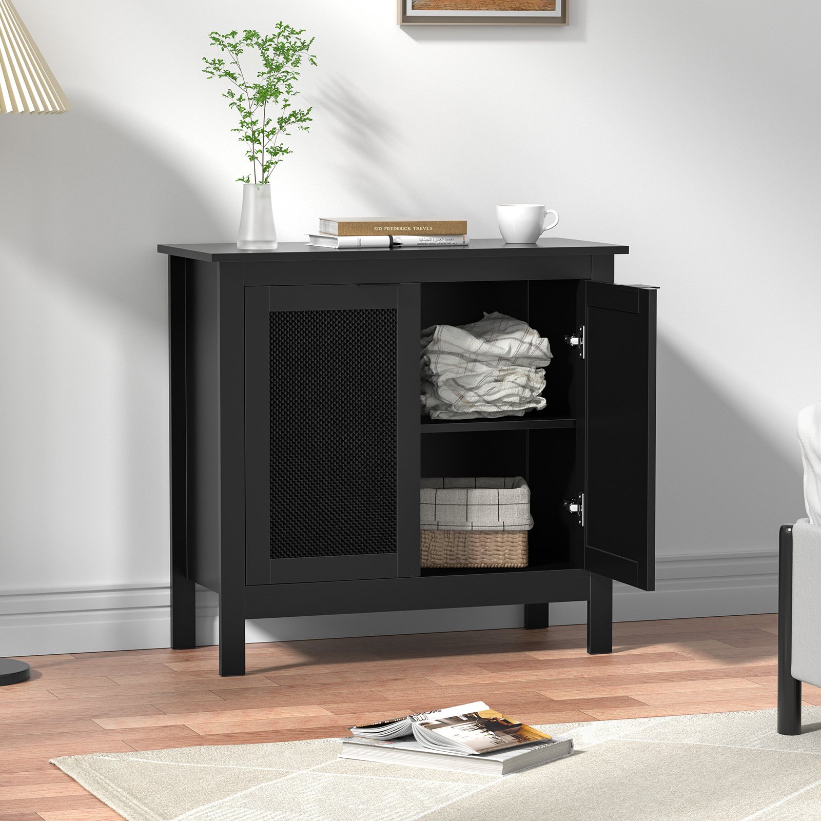 Anmytek Black Sideboard Buffet Cabinet, Farmhouse Kitchen Storage Cabinets