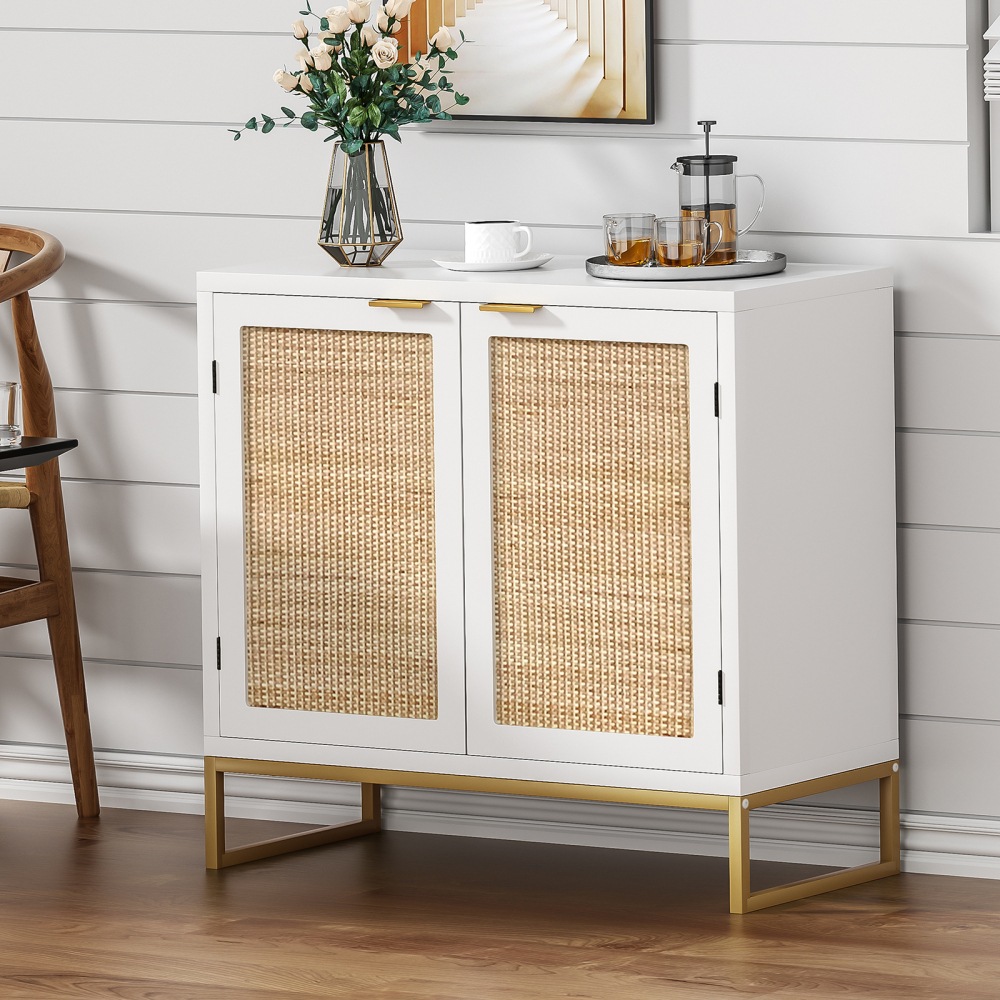 Anmytek Rattan Cabinet, Sideboard Buffet Storage Cabinet with 2 Doors