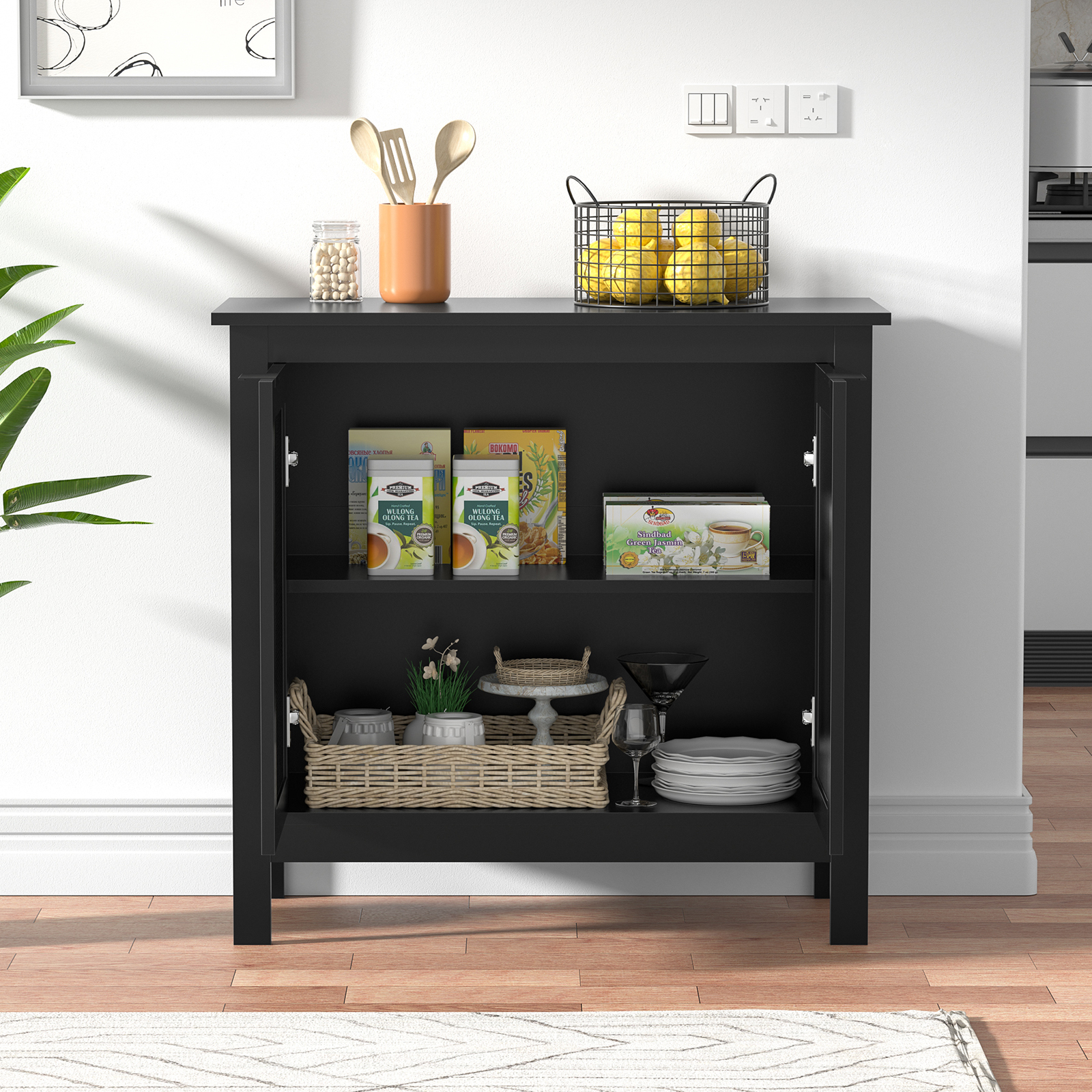 Anmytek Black Sideboard Buffet Cabinet, Farmhouse Kitchen Storage Cabinets