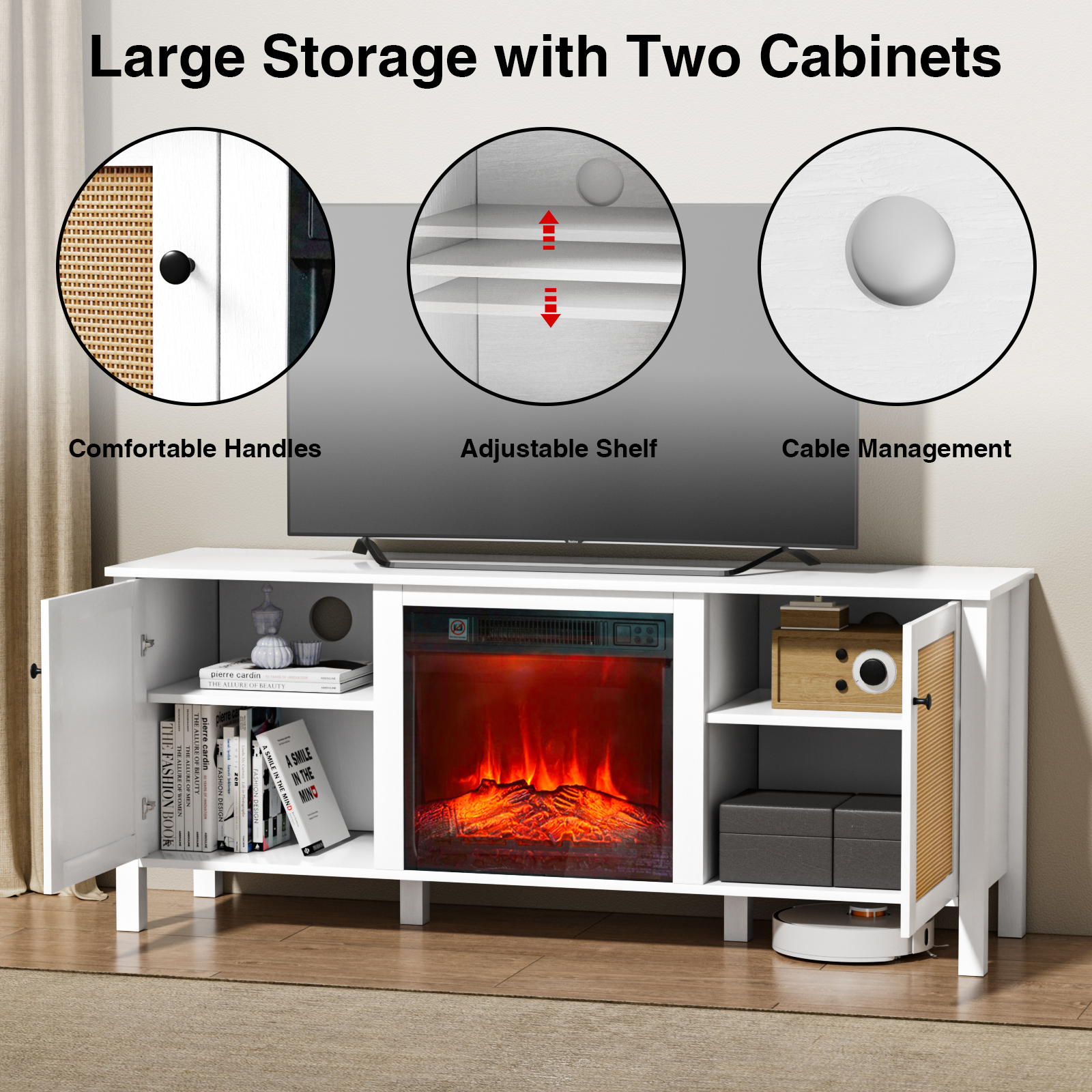 Anmytek Fireplace TV Stand with 18'' Electric Fireplace, 59'' Entertainment Center for TVs up to 65''
