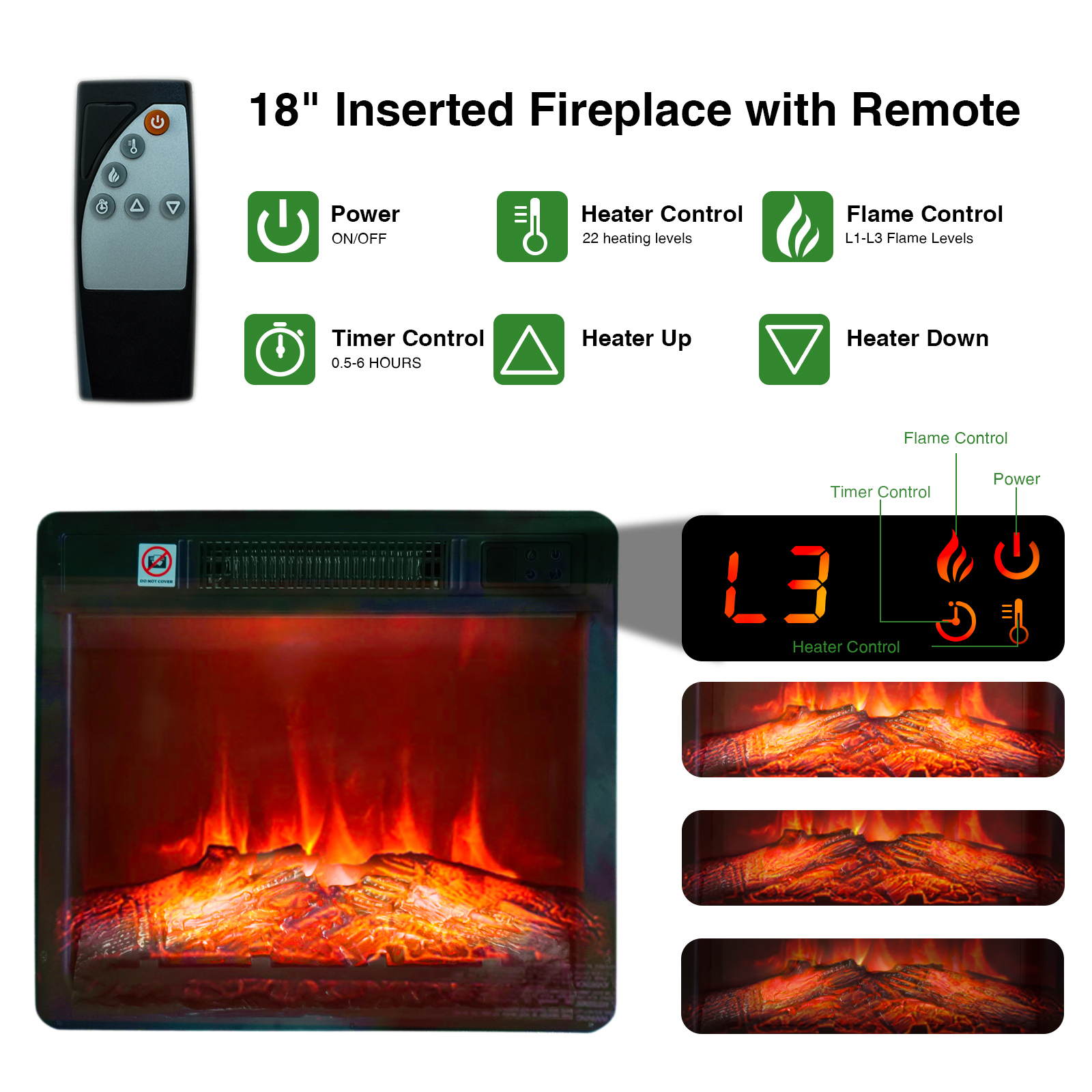 Anmytek Fireplace TV Stand with 18'' Electric Fireplace, 59'' Entertainment Center for TVs up to 65''