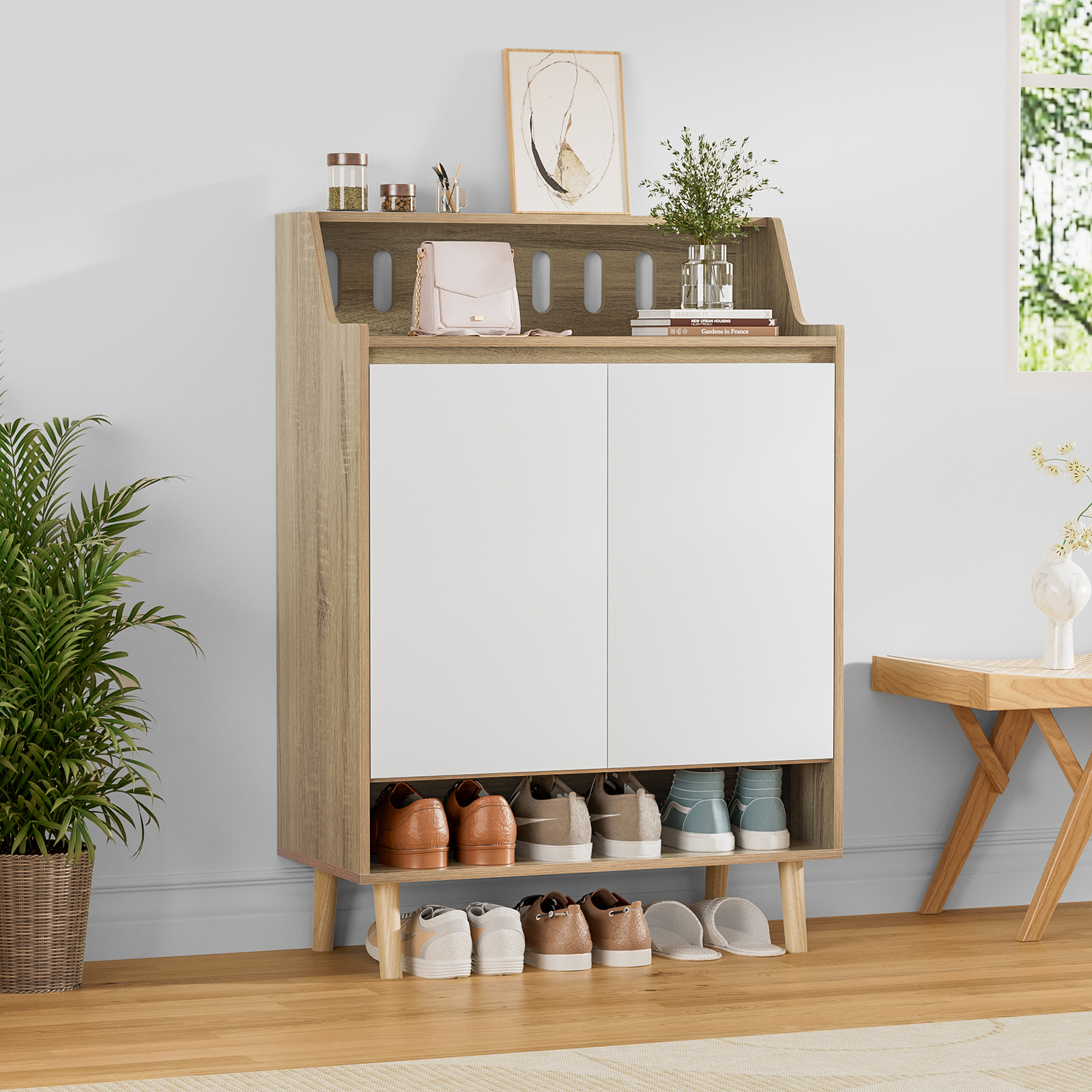 Anmytek Storage Cabinet with Doors, 5-Tier Wooden Shoes Rack Shoe Storage Organizer