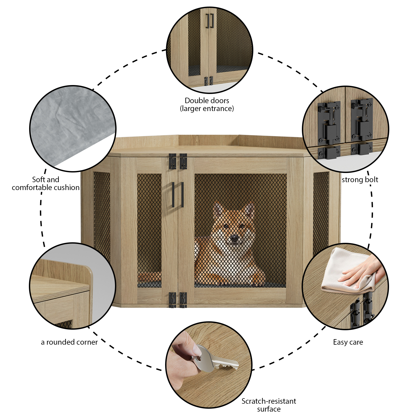 Anmytek Wooden Corner Dog Crate Furniture, Wooden Dog Kennel End Table