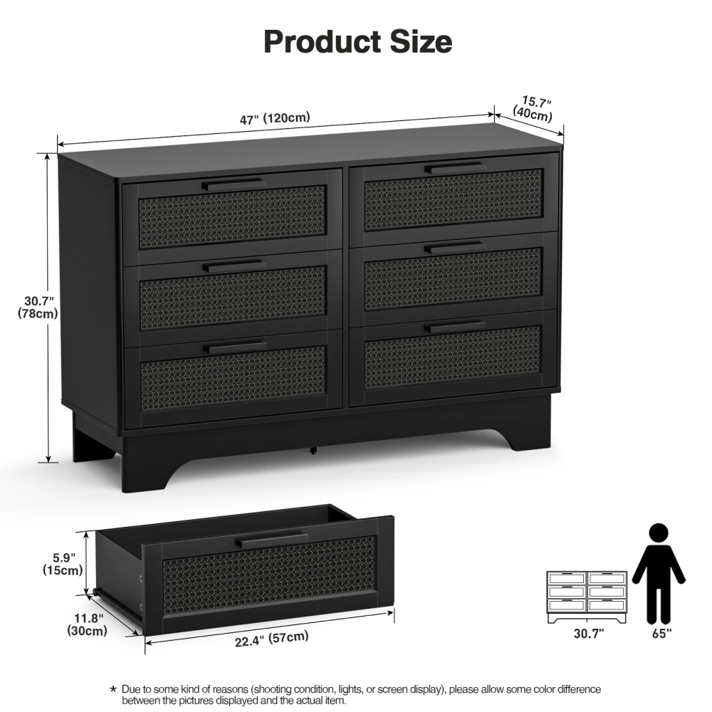 Anmytek Black Rattan 6 Drawer Dresser for Bedroom, Wood Dressers for Bedroom Anmytek Black Rattan 6 Drawer Dresser for Bedroom, Wood Dressers for Bedroom