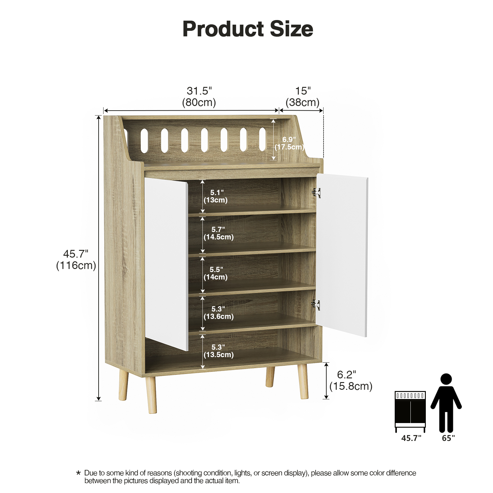 Anmytek Storage Cabinet with Doors, 5-Tier Wooden Shoes Rack Shoe Storage Organizer