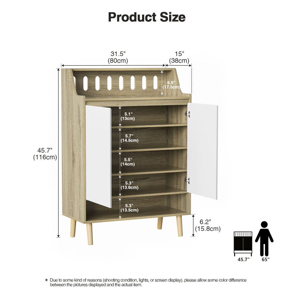 Anmytek Storage Cabinet with Doors, 5-Tier Wooden Shoes Rack Shoe Storage Organizer
