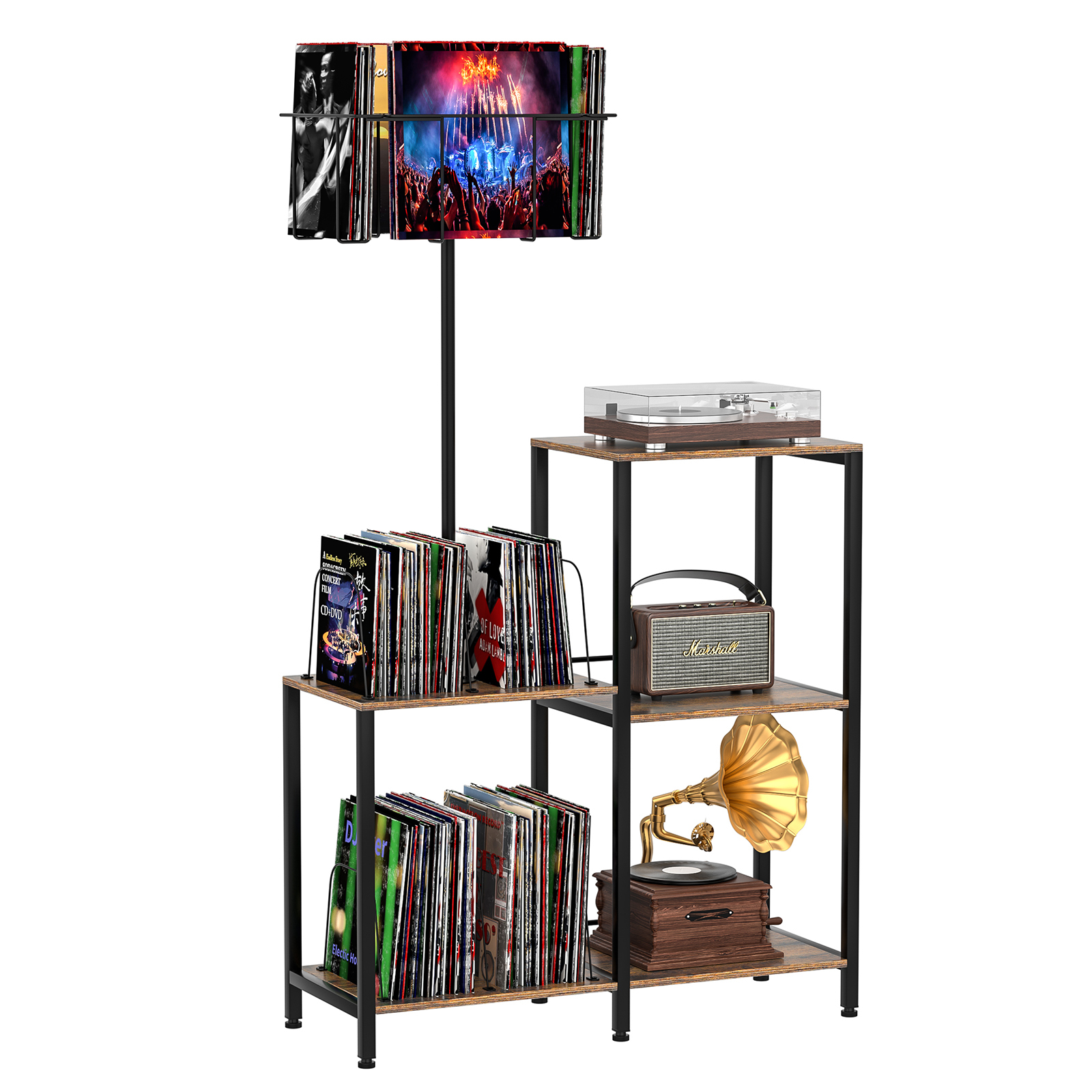 Anmytek Record Player Stand Player Table, 6-Tier Vinyl Record Storage Rotating