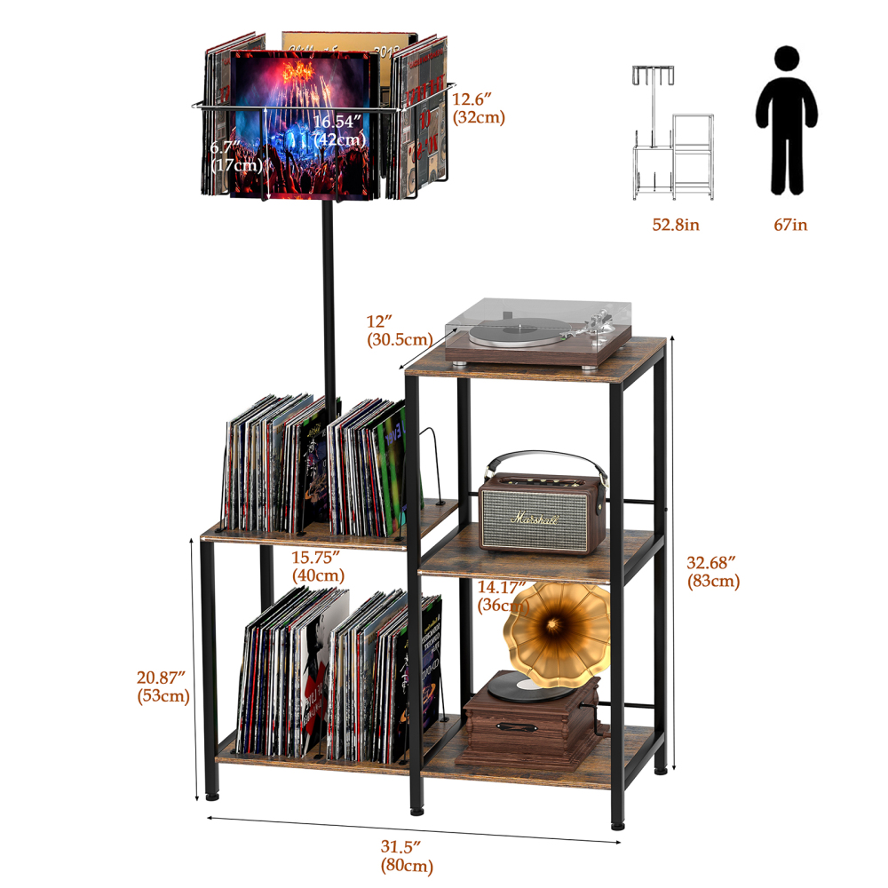 Anmytek Record Player Stand Player Table, 6-Tier Vinyl Record Storage Rotating