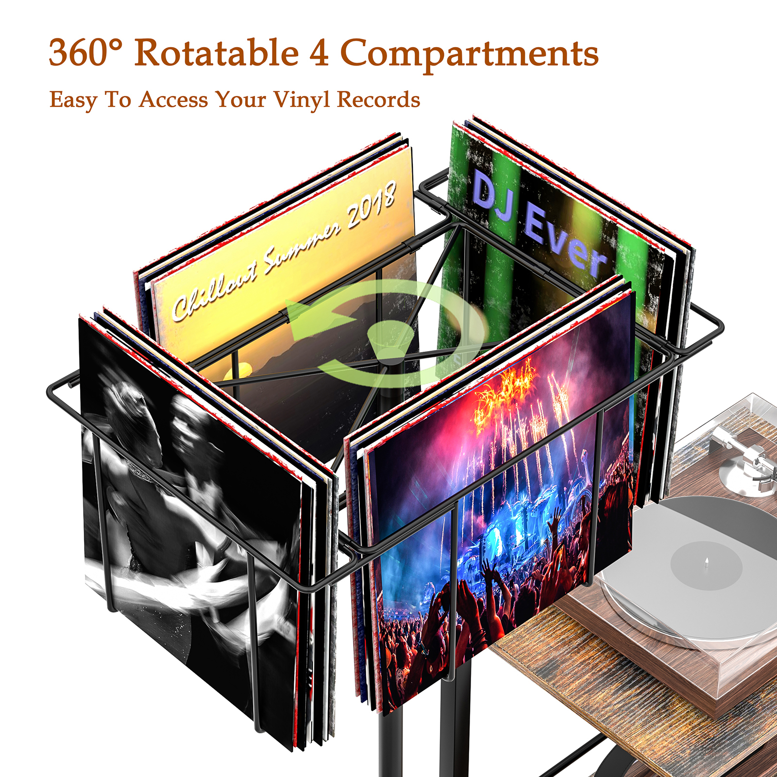 Anmytek Record Player Stand Player Table, 6-Tier Vinyl Record Storage Rotating