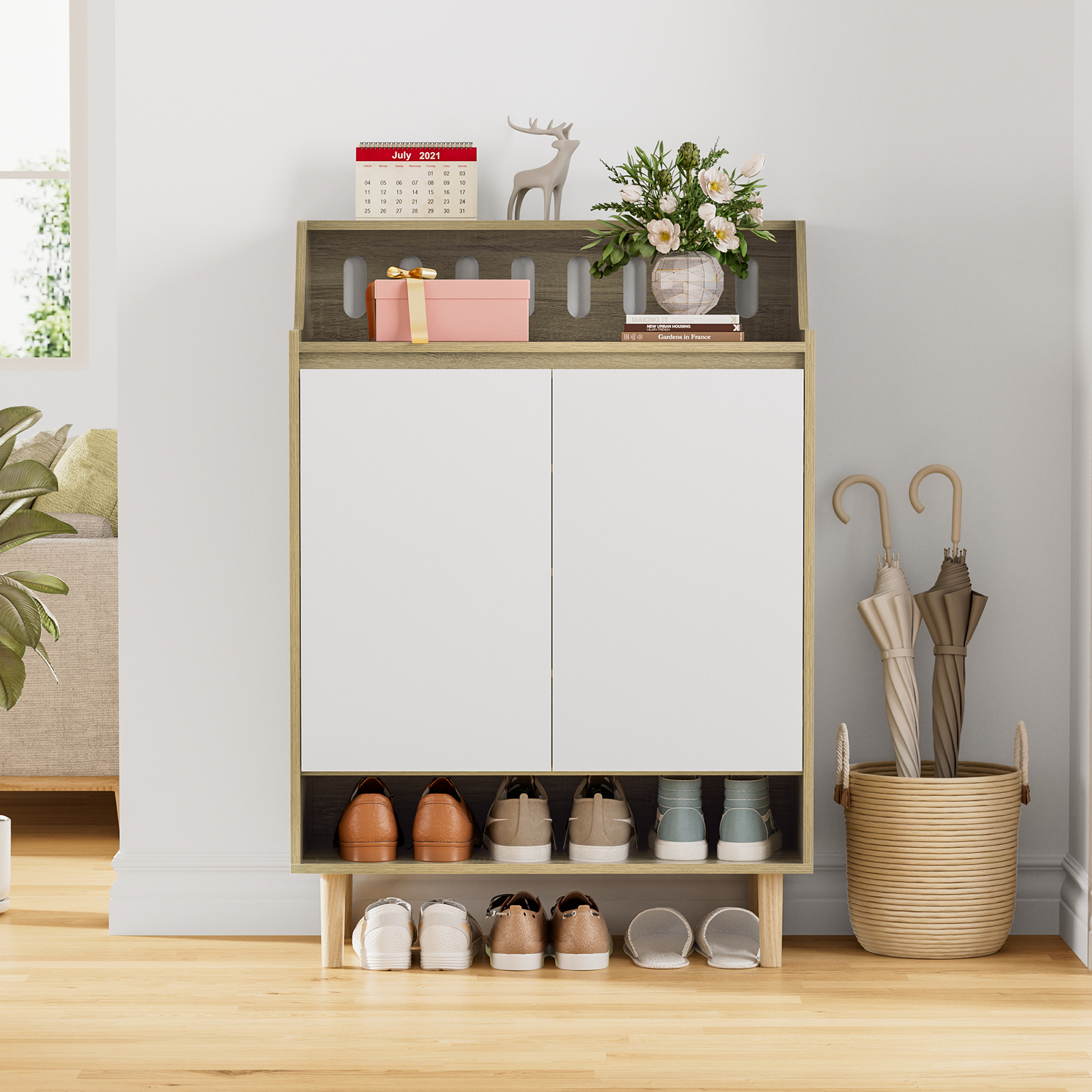 Anmytek Storage Cabinet with Doors, 5-Tier Wooden Shoes Rack Shoe Storage Organizer