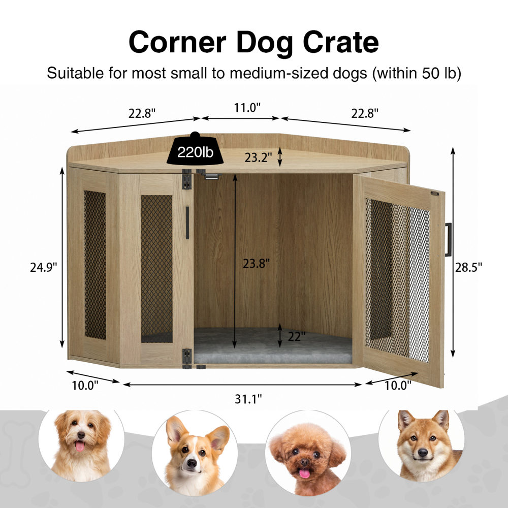 Anmytek Wooden Corner Dog Crate Furniture, Wooden Dog Kennel End Table
