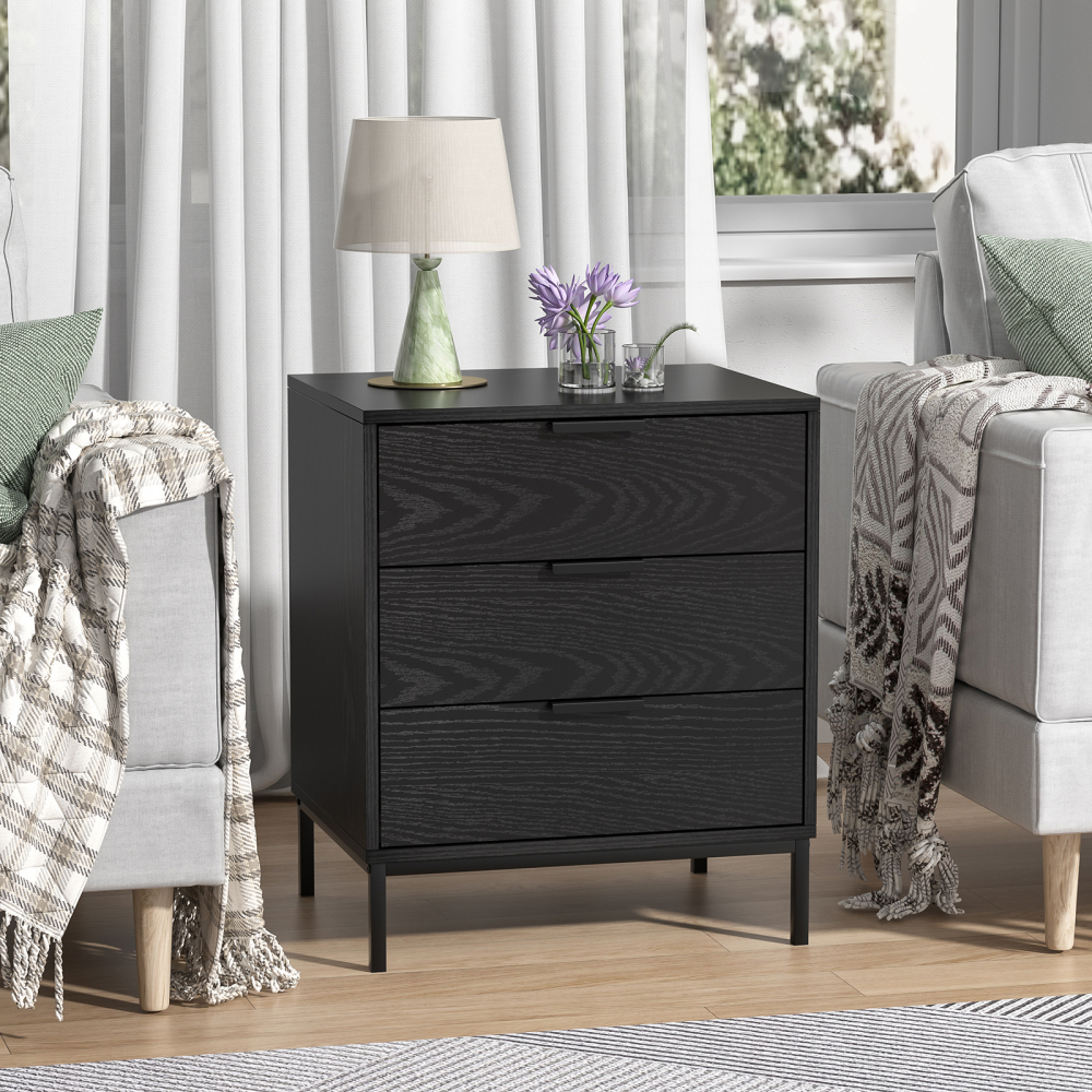 Anmytek Nightstand with 3 Drawers, Modern Wood Night Stand for Bedroom