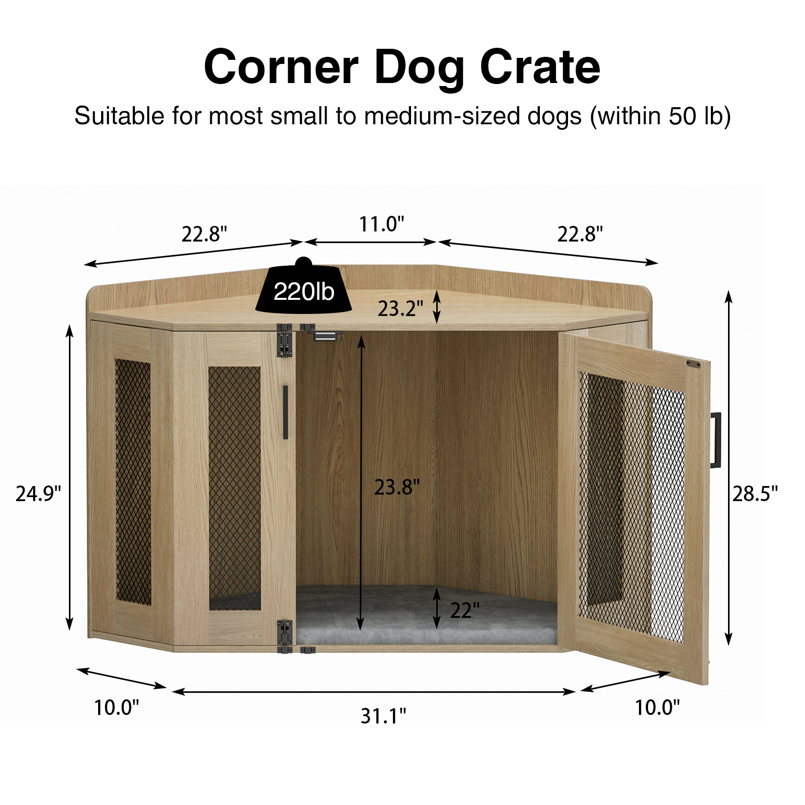 Anmytek Wooden Corner Dog Crate Furniture, Wooden Dog Kennel End Table