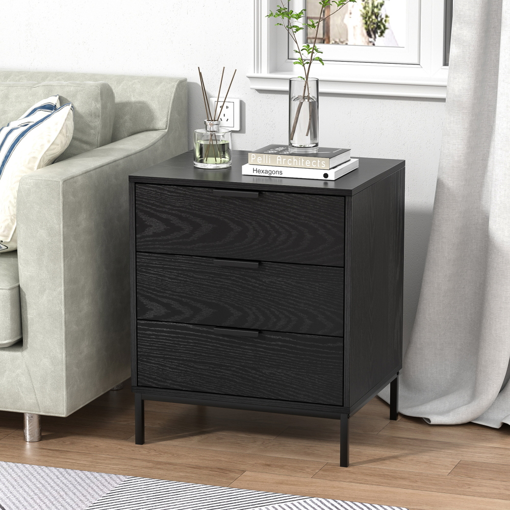 Anmytek Nightstand with 3 Drawers, Modern Wood Night Stand for Bedroom