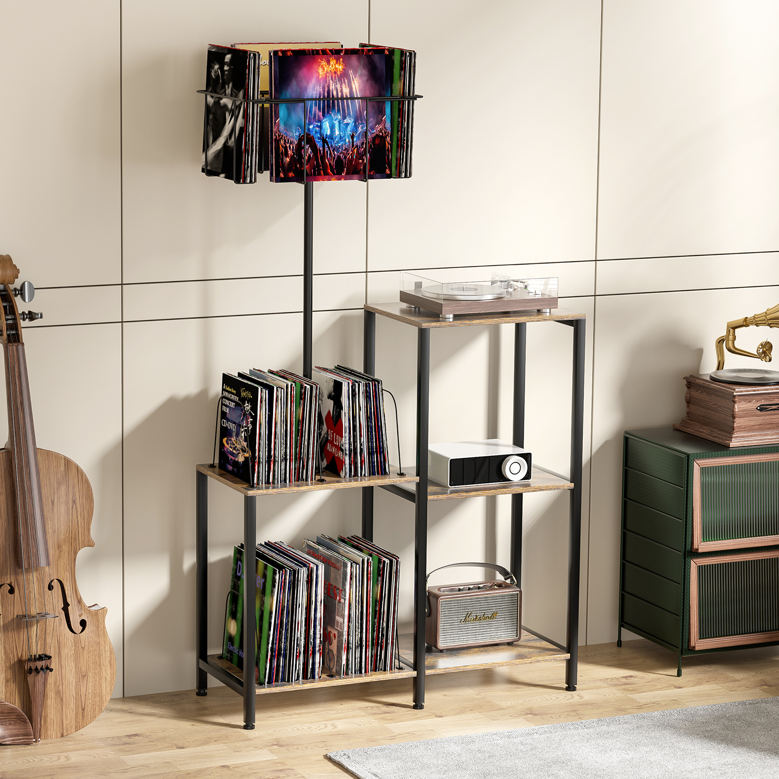 Anmytek Record Player Stand Player Table, 6-Tier Vinyl Record Storage Rotating